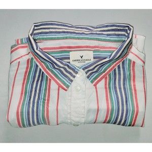 American Eagle Women XL 100% Viscose Sheer Long Sleeve Casual Button Top Blouse